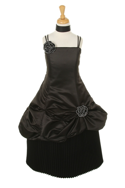 black long dress with accordion pleated hemline